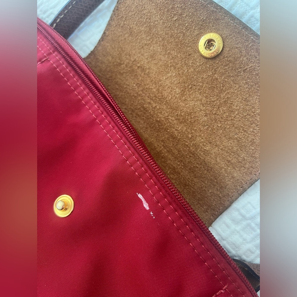 Longchamp Nylon Tote in Red with Brown Trim - Picture 12 of 16